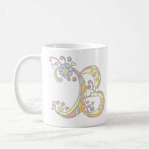 Monogramme décoratif B coeurs et fleurs mug