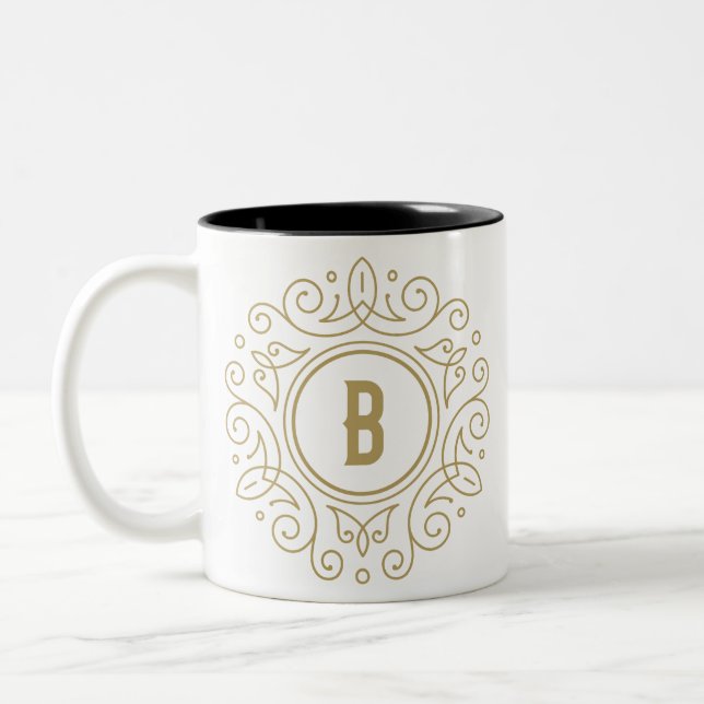 Monogramme décoratif B Mug à café à deux tons (Gauche)