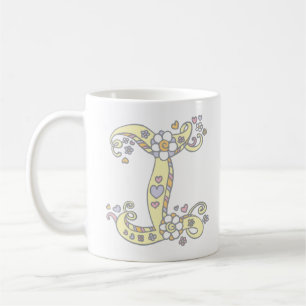 Monogramme décoratif I coeurs et fleurs mug