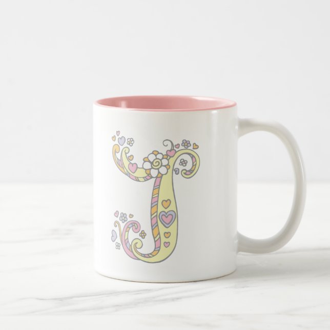 Monogramme décoratif J coeurs et fleurs mug (Droit)