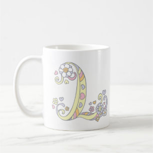 Monogramme décoratif L coeurs et tasse de fleurs
