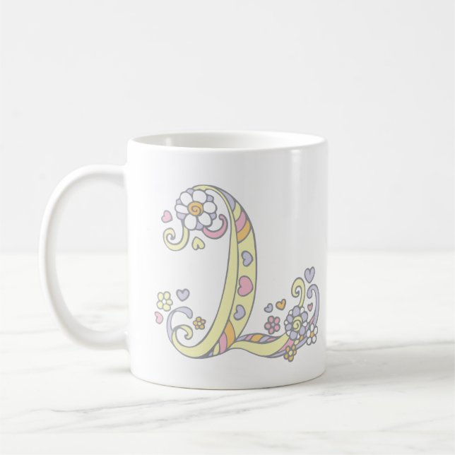 Monogramme décoratif L coeurs et tasse de fleurs (Gauche)