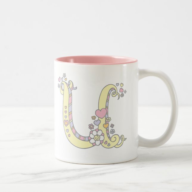 Monogramme décoratif U coeurs et fleurs mug (Droit)