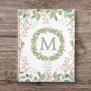 Monogramme Delicate Sage rose Floral Journal/Plann