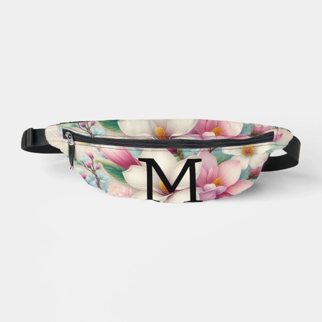 Monogramme dentelle rose violet fleurs de magnolia (Recto)