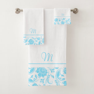 monogramme des damas vintages bleu et blanc pour b