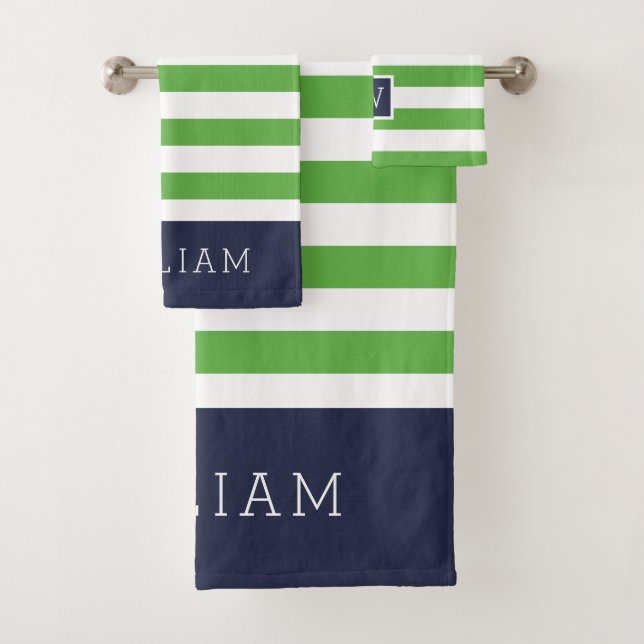 Monogramme des rayures de la marine et verte (En situation)