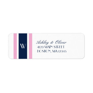 Monogramme des rayures de rose et de bleu marine