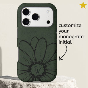 Monogramme Dessin Fleur de Marguerite Vert Rustiqu