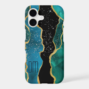 Monogramme d'étincelle Turquoise bordure or