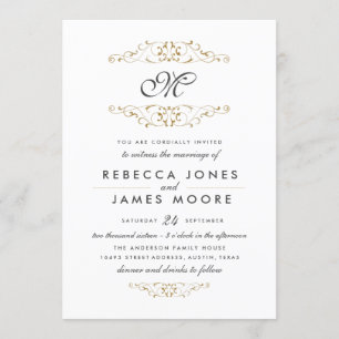 Monogramme d'or antique Faire-part de mariage