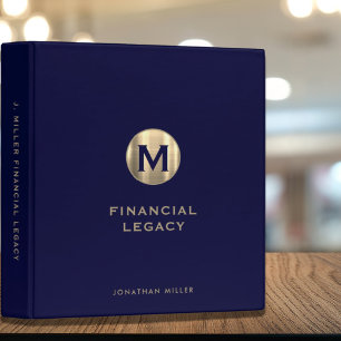 Monogramme d'or bleu marine Classeur