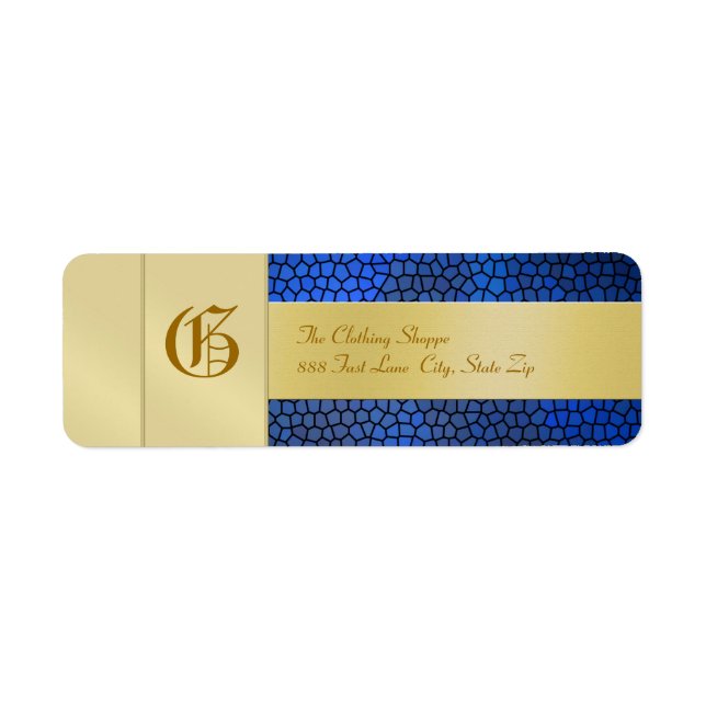 Monogramme d'or Blue Business Étiquette de adresse (Devant)
