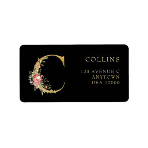 Monogramme d'or classique C avec Étiquette de fleu