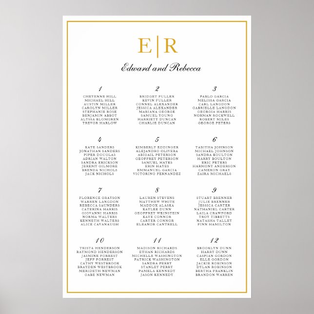 Monogramme d'or Élégant tableau de mariage (Devant)