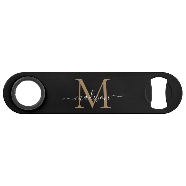 Monogramme d'or noir moderne Girly Élégant Script (Devant (Horizontal))