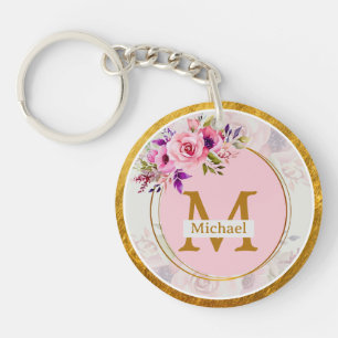 Monogramme doré floral élégant Nom & Initiale