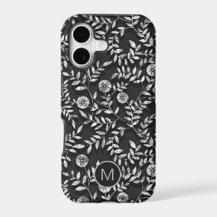 Monogramme élégant à motif floral sur tableau noir