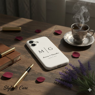 Monogramme Élégant Avec Nom De Couple Classique Bl
