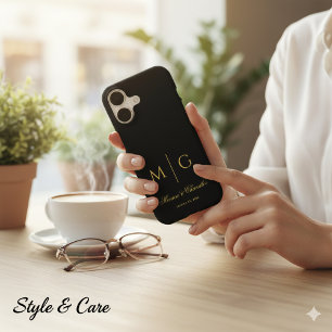 Monogramme Élégant Avec Nom De Couple Noir