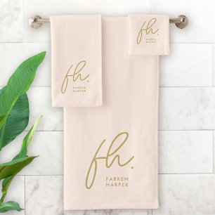 Monogramme Elegant Blush Pink Gold Script élégant