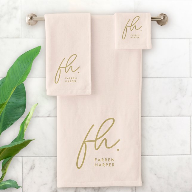 Monogramme Elegant Blush Pink Gold Script élégant (Créateur téléchargé)