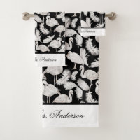 Monogramme élégant écriture noir blanc plumes de c