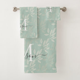 Monogramme Élégant Feuilles botaniques Turquoises 