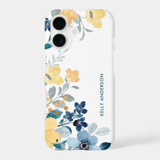 Monogramme élégant floral aquarelle jaune et bleu