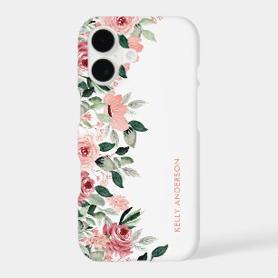 Monogramme élégant floral aquarelle rose et vert