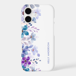 Monogramme élégant floral aquarelle violet et bleu