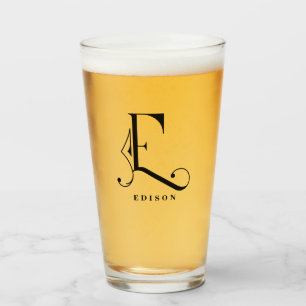 Monogramme élégant initial E avec verre de nom de
