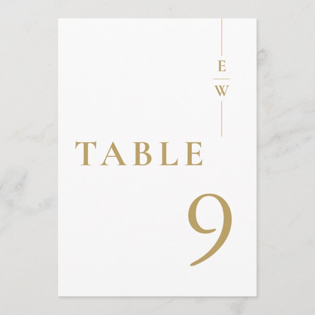 Monogramme élégant minimaliste or Numéro de table (Devant)