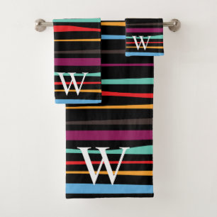 Monogramme élégant rayures noir violet et jaune