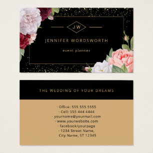 Monogramme Elegant Rose Floral Carte de visite noi