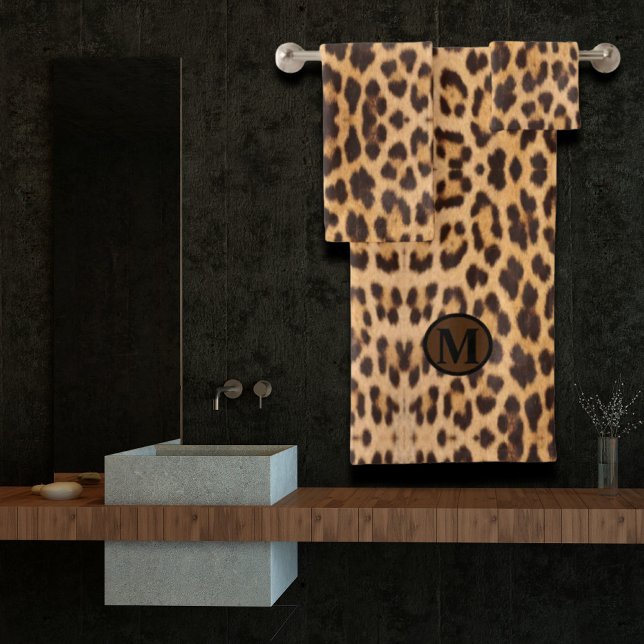 monogramme empreinte de léopard sauvage chic (girly chic wild safari leopard print monogram bath towel set)