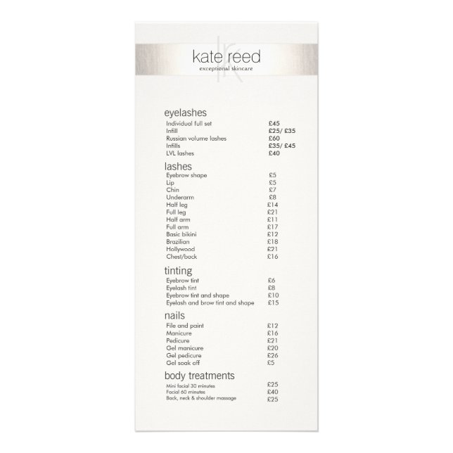 Monogramme en argent Salon Spa Liste des prix Menu (Devant)