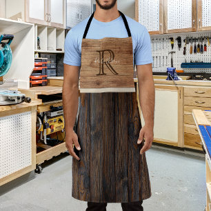 Monogramme en bois rustique Tan et tablier Brown