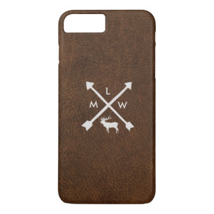 Monogramme en cuir rustique iPhone 7+ Coque