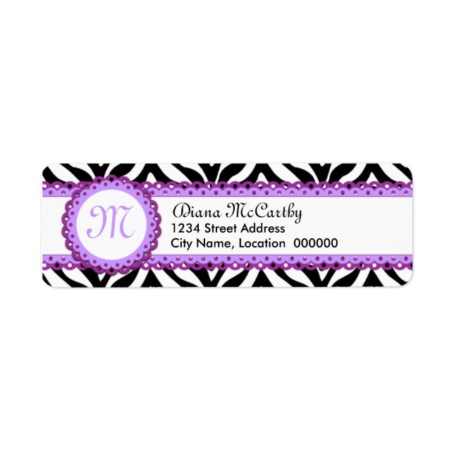 Monogramme en dentelle violette et imprimé Zebra (Devant)
