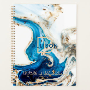Monogramme en marbre bleu blanc Abstrait 