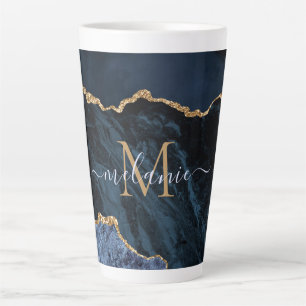 Monogramme en marbre bleu marine Nom Mug latte