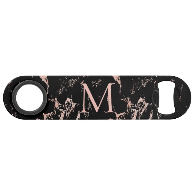 Monogramme en marbre noir rose Gold Foil (Devant (Horizontal))