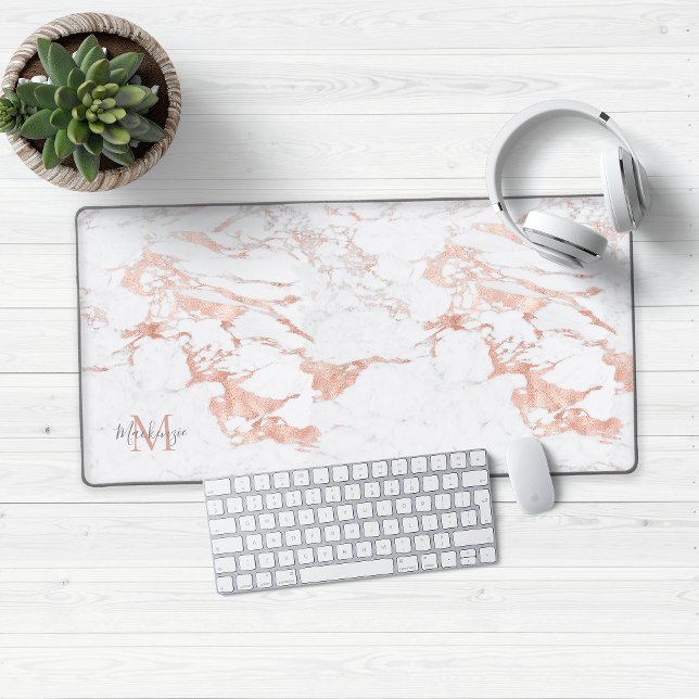 Monogramme en marbre or Rose élégant (Chic Rose Gold Marble Desk Mat Mouse Pad)
