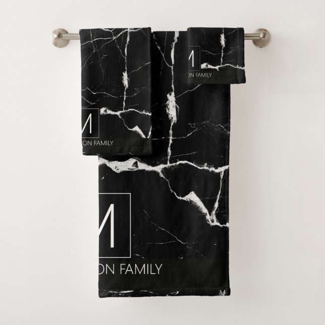 Monogramme en marbre simple noir et blanc ID672 (En situation)