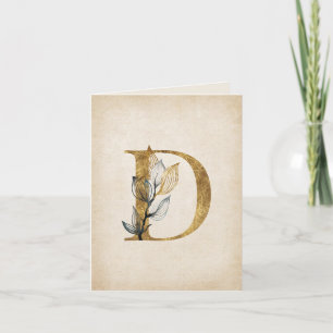 Monogramme en or et noir Floral D avec Feuilles