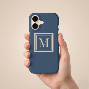 Monogramme encadré bleu personnalisé et vanille
