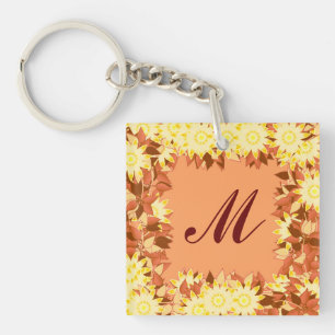 Monogramme encadré de fleurs - cacao et jaune