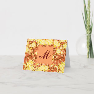 Monogramme encadré de fleurs - cacao et jaune