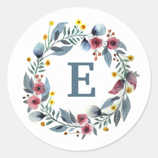 Monogramme encadré de fleurs en Stickers ronds ble (Devant)